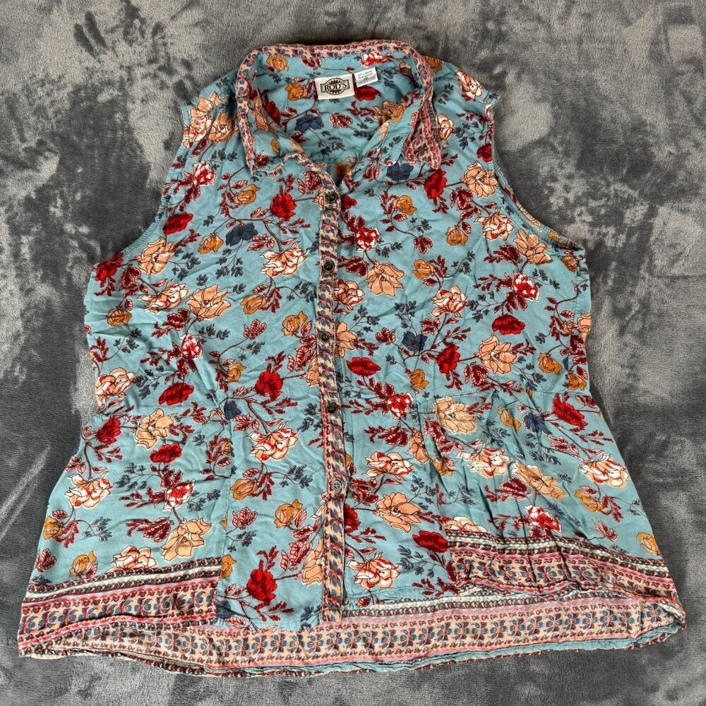 Vintage RODS western Womens Button Down Shirt Size Medium Floral Sleeveless